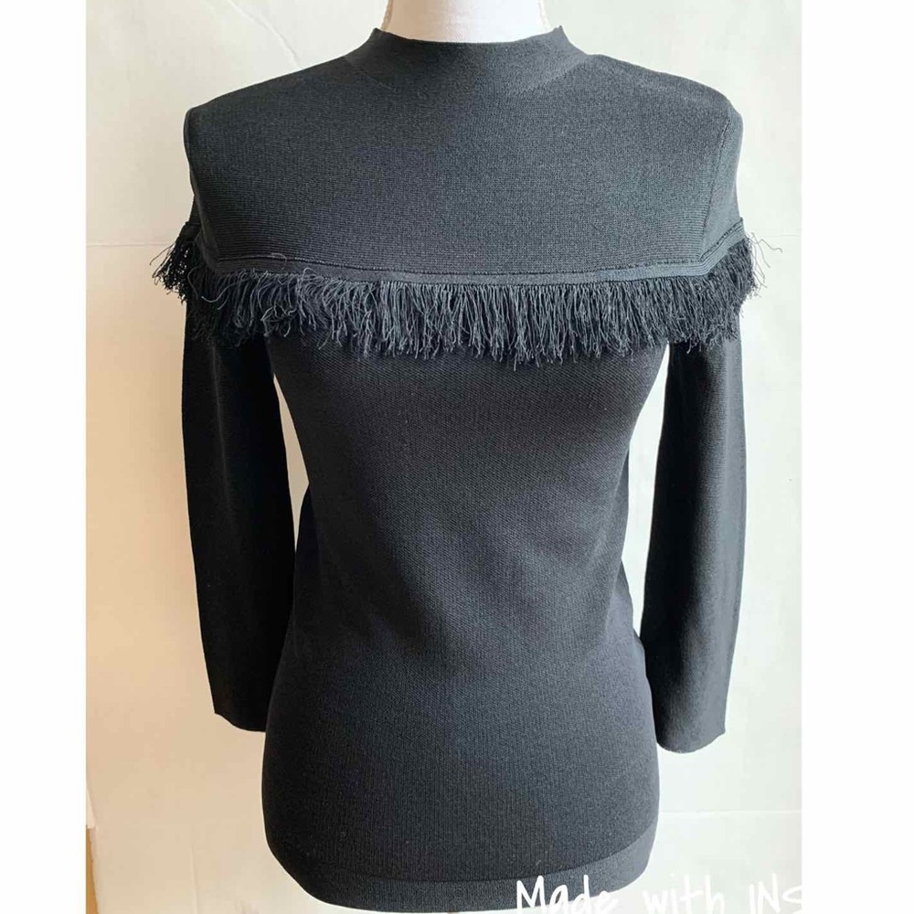 EVA MENDES MOCK NECK FRINGE SWEATER SIZE SMALL
